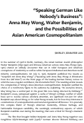 Cover page: “Speaking German Like Nobody’s Business”: Anna May Wong, Walter Benjamin, and the Possibilities of Asian American Cosmopolitanism