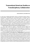 Cover page: Introduction: Transnational American Studies as Transdisciplinary Collaboration