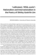 Cover page: 'cultivated, / Wild, exotic': Nationalism and Internationalism in the Poetry of Shirley Geok-lin Lim