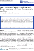 Cover page: Safety evaluation of allogeneic umbilical cord blood mononuclear cell therapy for degenerative conditions