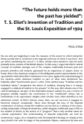 Cover page: “The future holds more than the past has yielded”: T. S. Eliot’s Invention of Tradition and the St. Louis Exposition of 1904