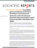 Cover page: Author Correction: Susceptible genes and disease mechanisms identified in frontotemporal dementia and frontotemporal dementia with Amyotrophic Lateral Sclerosis by DNA-methylation and GWAS.