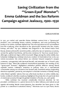 Cover page: Saving Civilization from the "'Green-Eyed' Monster": Emma Goldman and the Sex Reform Campaign against Jealousy, 1900–1930