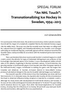 Cover page: “An NHL Touch”: Transnationalizing Ice Hockey in Sweden, 1994–2013