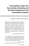 Cover page: 'to transplant in alien soil': Race, Nation, Citizenship, and the Idea of Emigration in the Revolutionary Atlantic