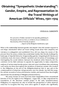 Cover page: Obtaining “Sympathetic Understanding”: Gender, Empire, and Representation in the Travel Writings of American Officials’ Wives, 1901–1914